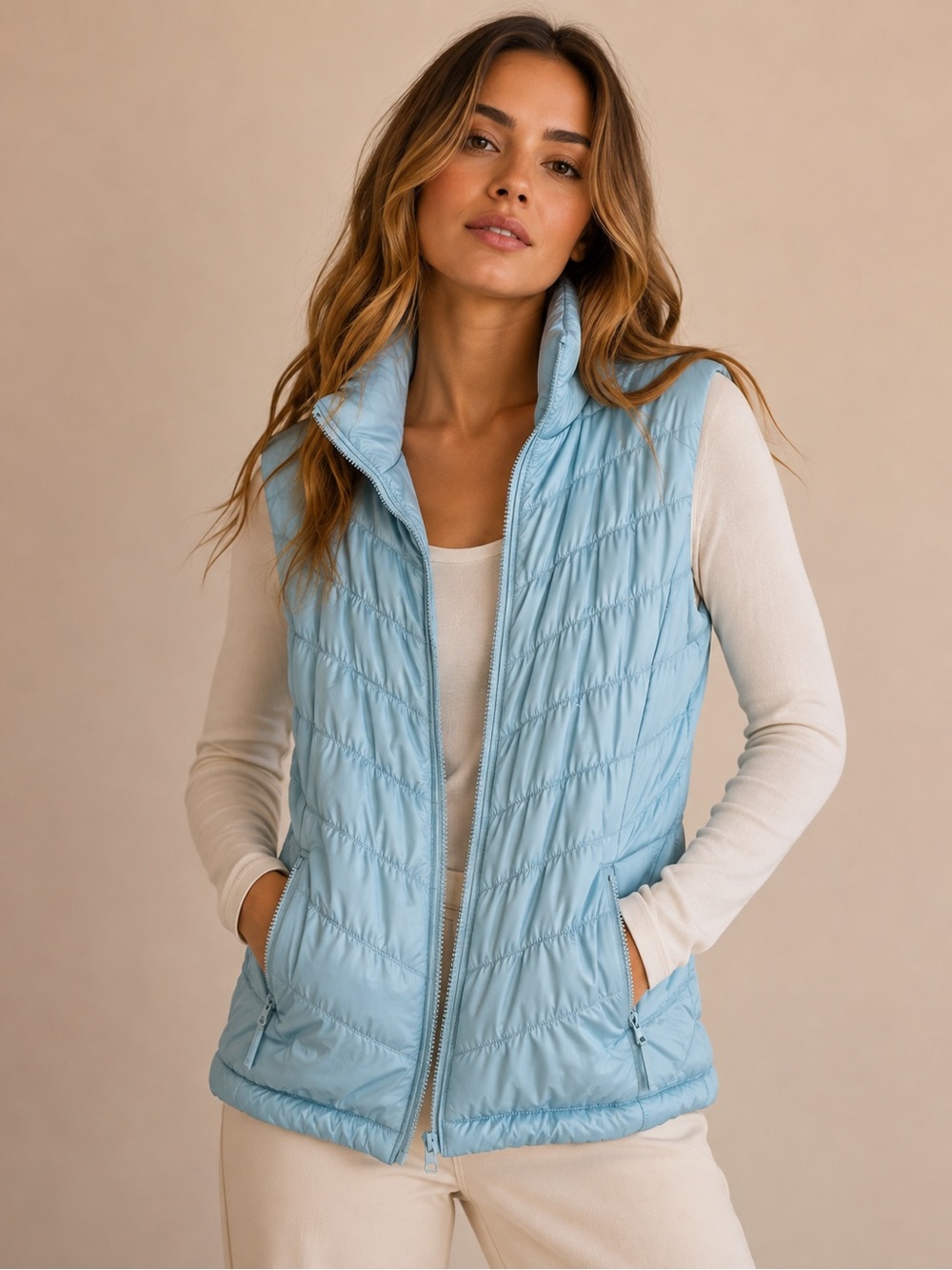 GGblue Light Blue Quilted Puffer Vest Small Golf Athleisure